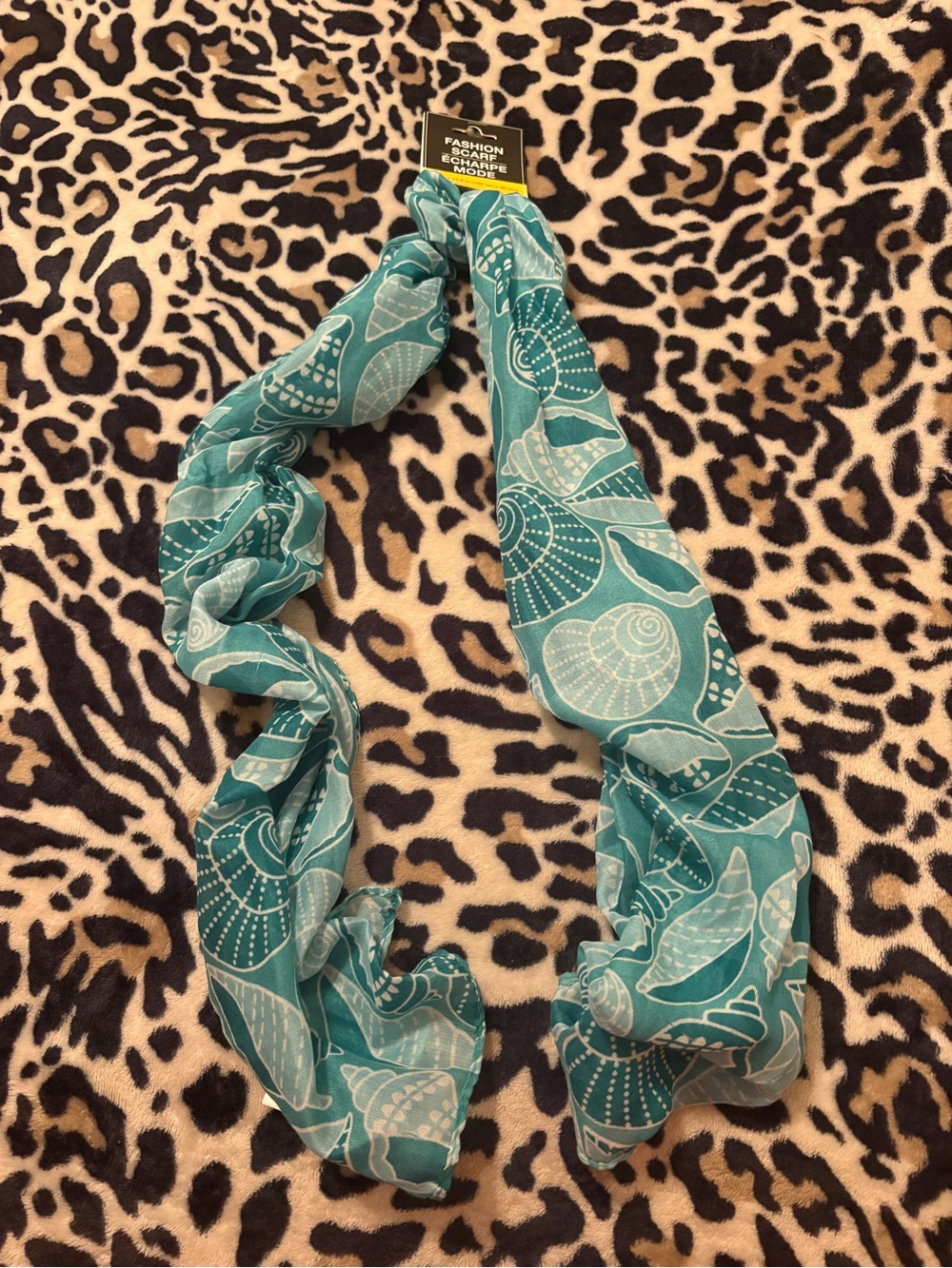 Fashion Beach Scarf - Teal Seashell Print